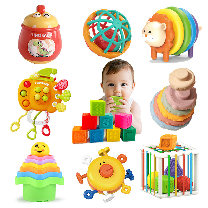 Stacking Rainbow Ring Soft Rubber Ball & Squeeze Toy Set for Babies & Toddlers