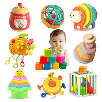 Stacking Rainbow Ring Soft Rubber Ball & Squeeze Toy Set for Babies & Toddlers