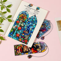 Vintage Stained Glass Dragon & Sword Bookmark with Chain Pendant, Creative Reading Marker, Cultural Gift