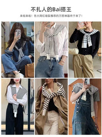 Striped Knit Shawl Scarf for Women - Versatile Capelet Wrap for Spring/Autumn
