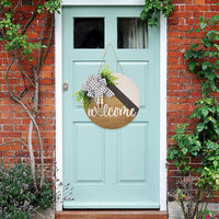 Welcome Eucalyptus Grass Wooden Bead Tassel Round Plaque Wreath Door Hanging Ornament for Courtyard Decoration