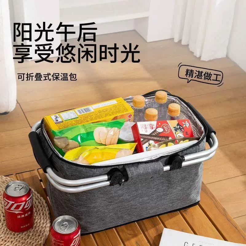 Foldable Rolling Picnic Basket Insulated Oxford Cloth Cooler Bag with Wheels