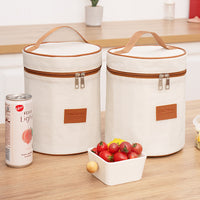 Insulated Round Lunch Bag with Waterproof Oxford Cloth and Aluminum Foil Lining for Outdoor Picnic