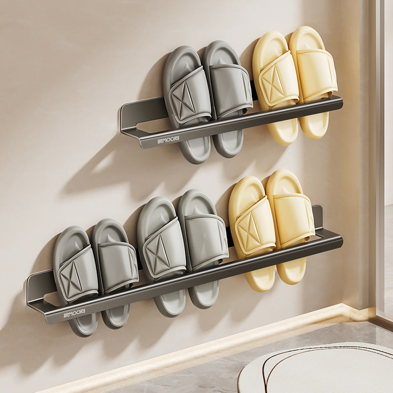 Stainless Steel Wall-Mounted Slipper Rack for Bathroom, Punch-Free Shoe Organizer