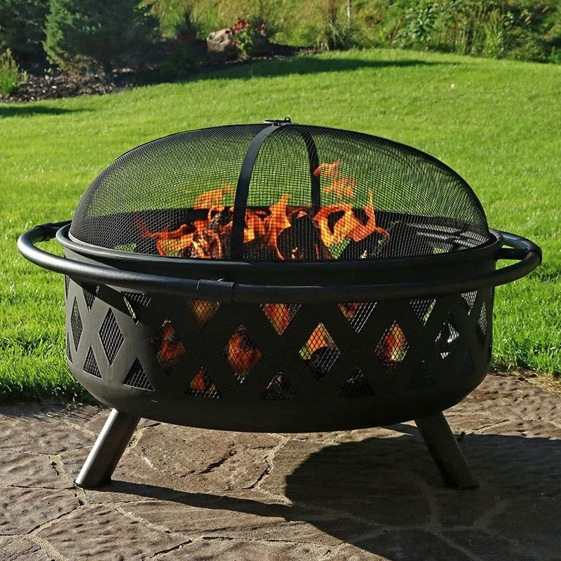 Outdoor Round Cast Iron / Cold Rolled Steel Fire Pit BBQ Grill with Accessories