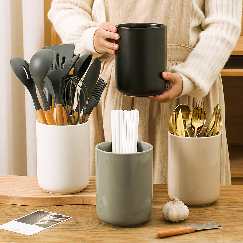 Ceramic Kitchen Utensil Holder Large Capacity Cutlery Storage Caddy