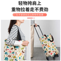 Foldable Oxford Cloth Shopping Cart with Wheels, Portable Large Capacity Grocery Trolley