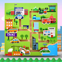 Wooden Maze Slider Puzzle Board for Kids - Educational Matching Game with Animal, Vehicle, or Number Themes