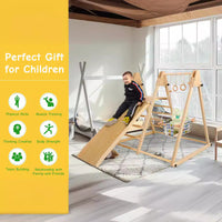 Kids Indoor Wooden Climbing Frame with Slide & Swing, Foldable Pine Wood Activity Center