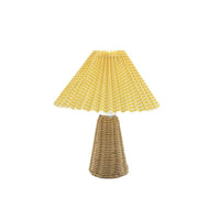 Pleated Lampshade Rattan Base Table Lamp, Nordic Retro Style USB Powered Warm Light for Bedroom Study Decor