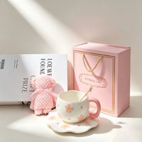 Elegant Ceramic Coffee Mug Set with Saucer and Spoon, Creative Afternoon Tea Gift Box