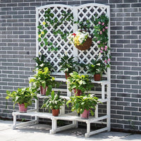 Outdoor Wood Planter with Trellis and Storage Shelf for Garden Patio Balcony