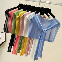 Summer Sun Protection Shawl with Collar, Ice Silk Knit Scarf for Women, Thin Fashionable Tie-Knot Design