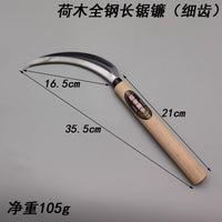 Ninja Bear Handheld All-Steel Long Saw Sickle for Weeding and Agricultural Use with Wooden Handle