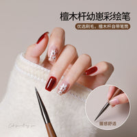 Nail Art Sandalwood Handle Detail Brush for Petal Painting and Outline Drawing