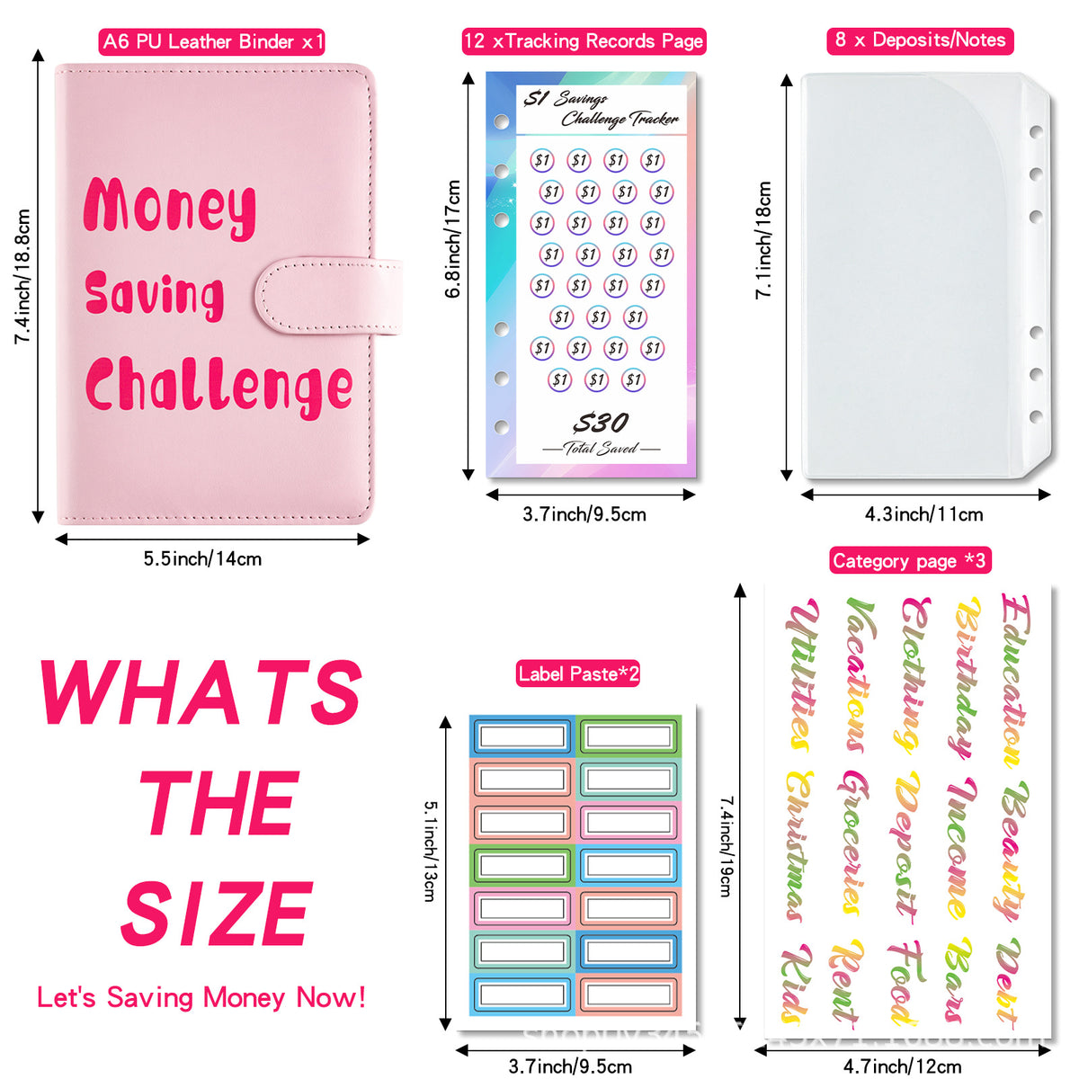A6 Budget Binder with Cash Envelopes and Stickers for Financial Planning