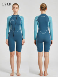 Women's 2mm Long Sleeve Shorty Wetsuit for Diving Surfing Snorkeling