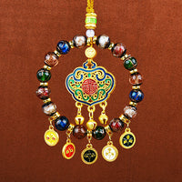 Tibetan Style Caishen Car Hanging Ornament with Abacus and Glazed Beads for Wealth and Prosperity