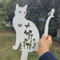 Cat Silhouette Metal Garden Stake Outdoor Yard Art Decor