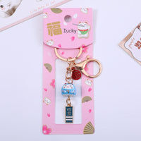 Japanese Lucky Cat Koi Keychain Ceramic Maneki-Neko Car Keyring Bag Charm