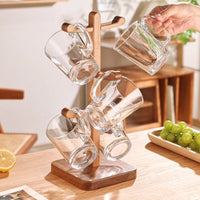 Solid Wood Mug Holder with Drain Rack for Coffee Cups, Mugs, and Glassware