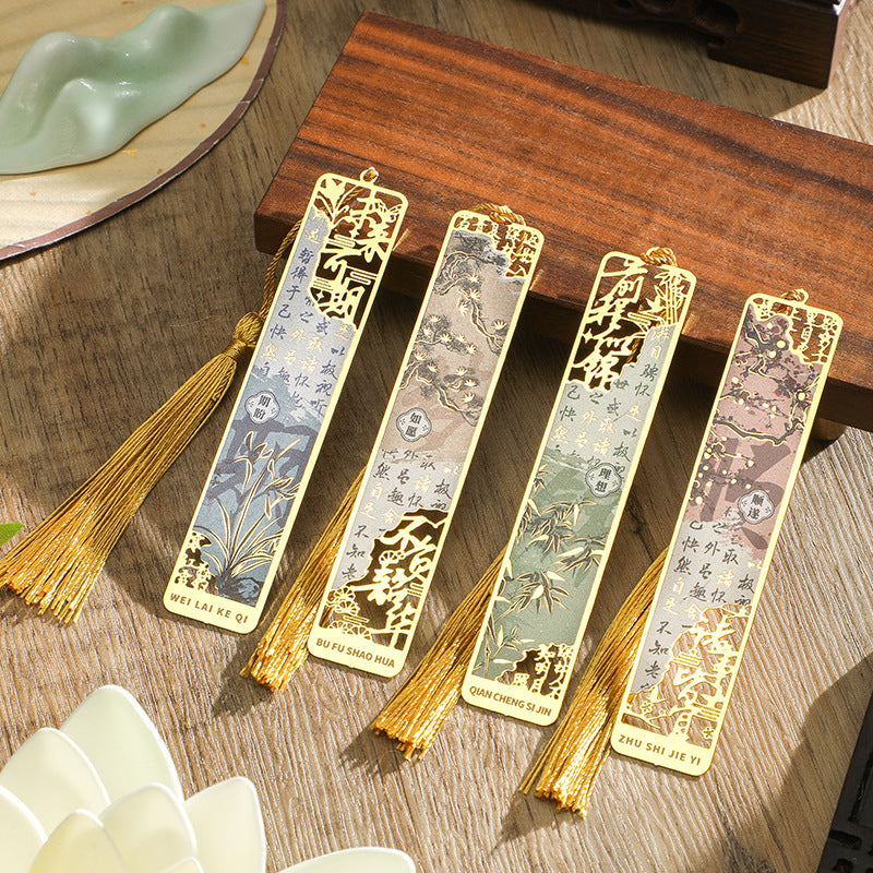 Brass Hollow Metal Bookmark with Chinese Calligraphy for Graduation Gifts and Souvenirs