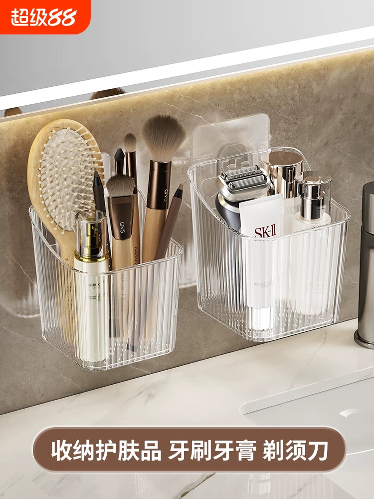 Wall-Mounted Bathroom Storage Box for Toiletries and Facial Tissues, No-Drill Installation