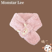 Monstar Lee Japanese Cartoon Sheep Plush Cross Scarf for Women, Winter Warm Couple Neck Warmer