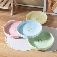 Ceramic Pet Bowl Shallow Dish for Cats and Small Dogs, Anti-Tip Glazed Cartoon Design