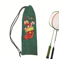 Christmas Illustration Badminton Racket Drawstring Shoulder Bag