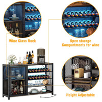American Retro Bar Cabinet with RGB LED Lights and Power Outlets, Sideboard Wine Cabinet with Doors