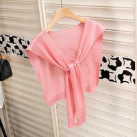 Women's Solid Color Knitted Sun Protection Shawl Thin Cardigan for Summer