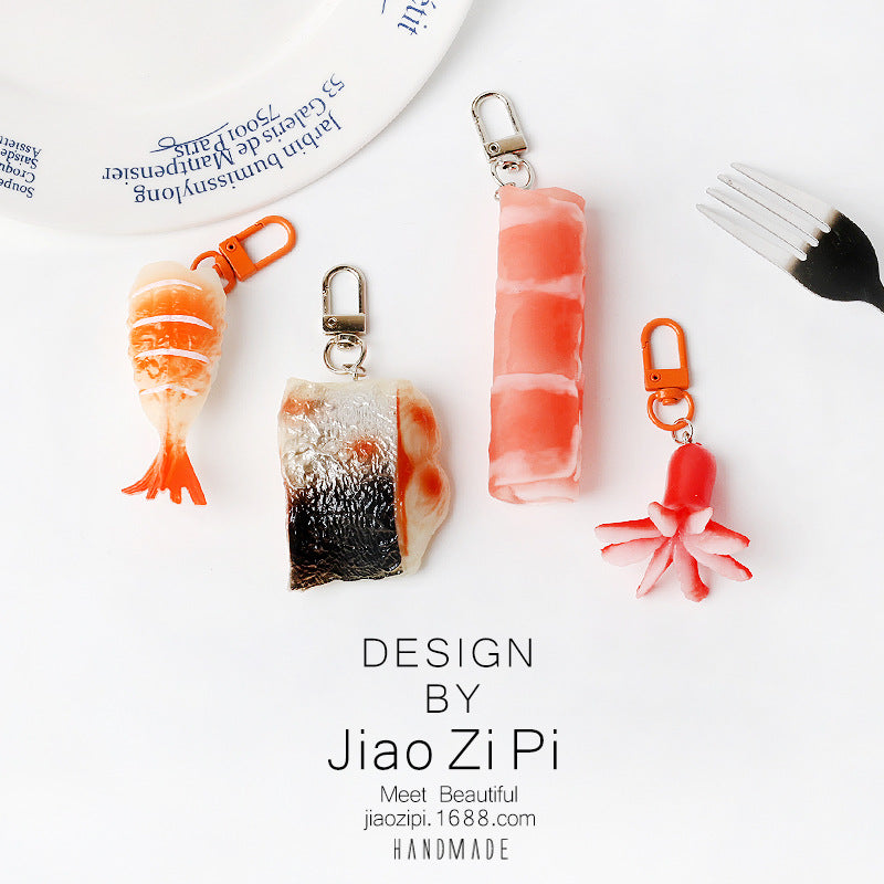 Japanese Style Simulation Sushi Fish Block Keychain Food Prop for Bags and Photography