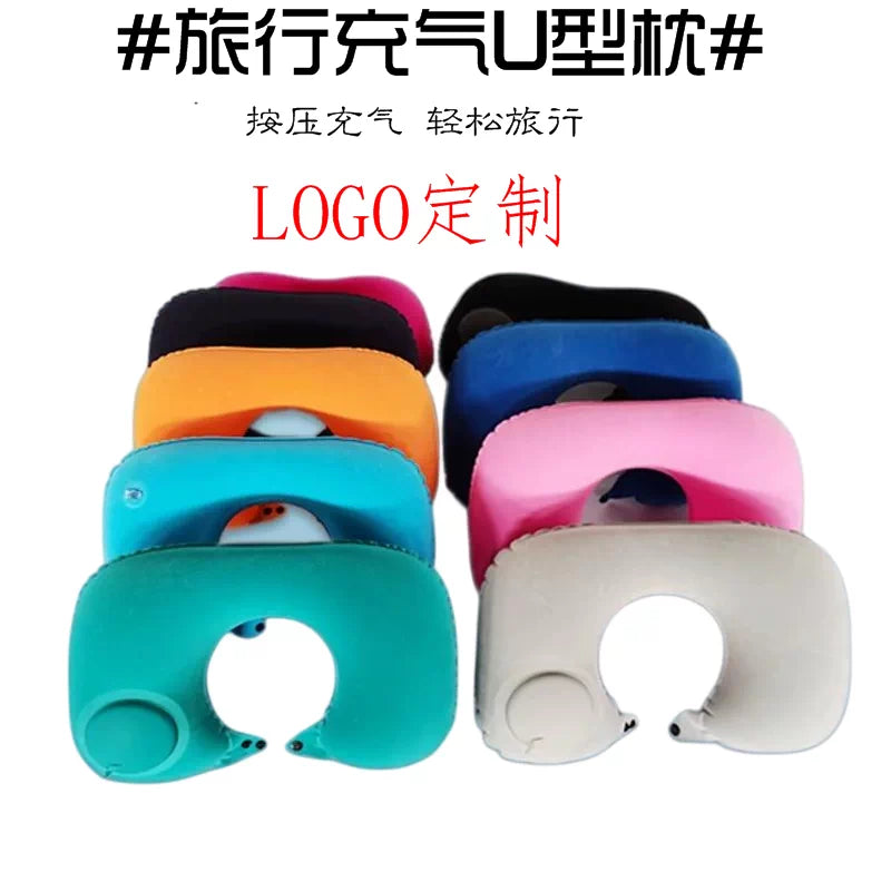 Inflatable U-Shaped Travel Neck Pillow with Eye Mask and Earplugs