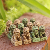 Vintage Dual-Tone Mini Stone Lion Figurines for Garden Micro Landscape Decor