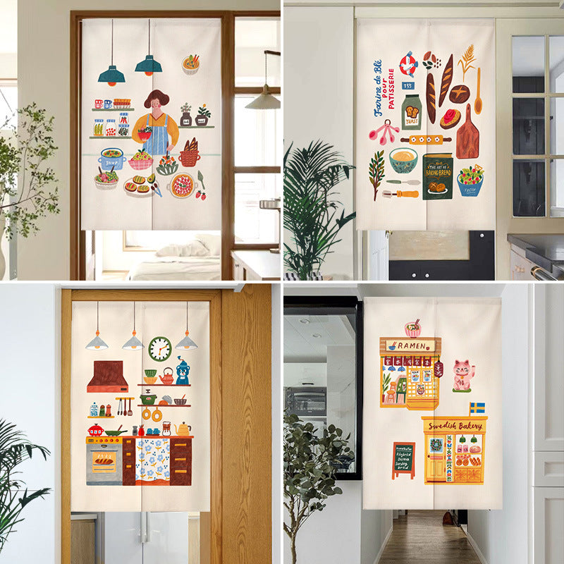 Japanese Style Kitchen Doorway Curtain Half-Curtain for Oil Fume Protection and Room Divider