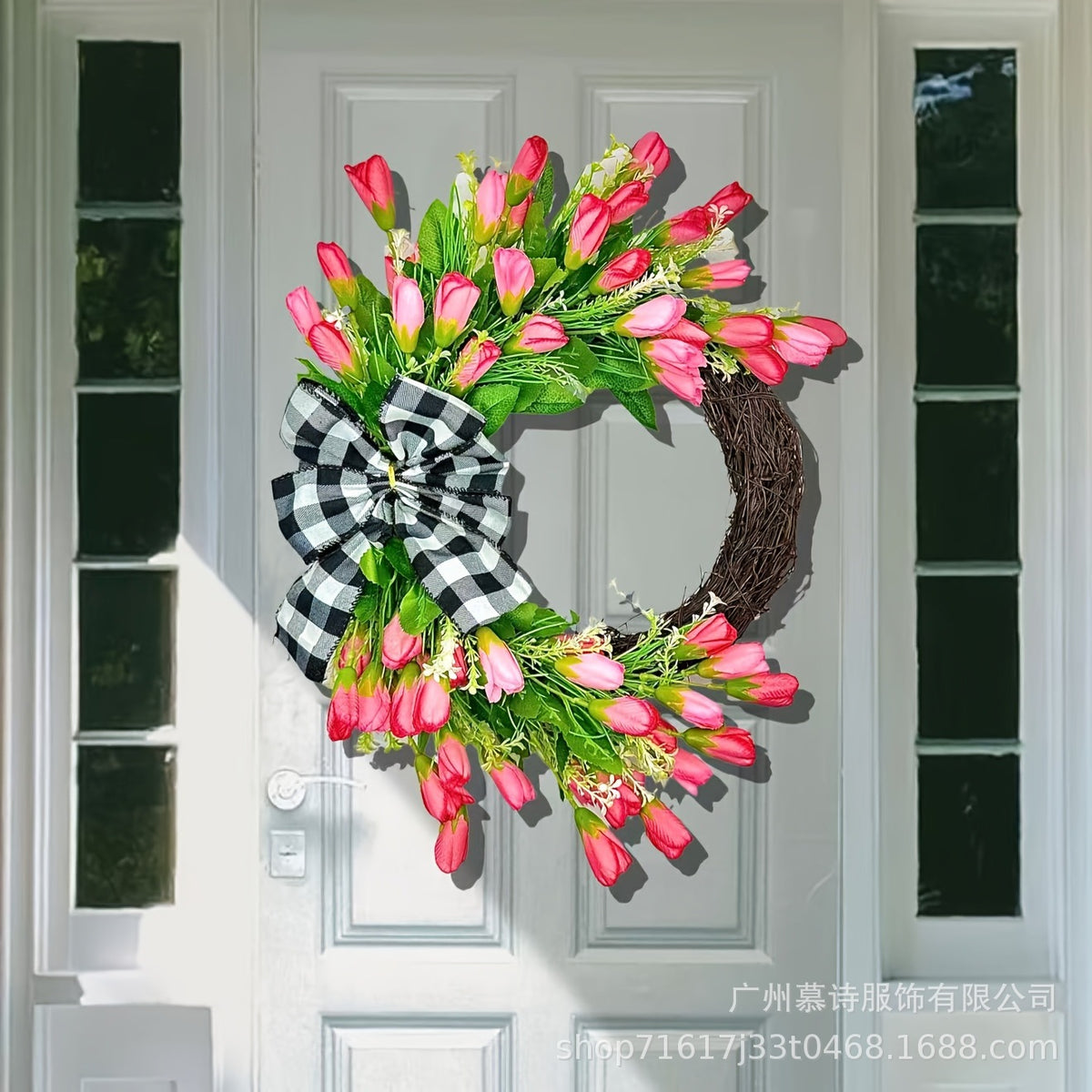 Artificial Tulip Spring Wreath for Front Door Decor