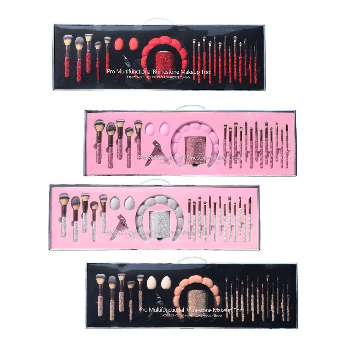 23-Piece Diamond-Embellished Makeup Brush Set with Storage Bucket, Headband, and Eyelash Curler