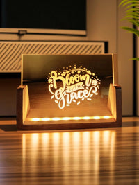 English Saying Engraved USB LED Solid Wood Night Light Ornament