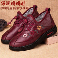 Women's Winter Warm Fleece-Lined Beijing Cloth Shoes for Seniors, Waterproof Non-Slip