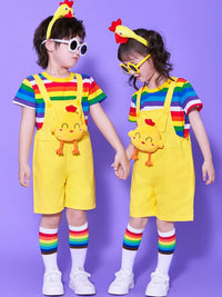 Kids' Chick Overalls Costume Set with Headpiece for Stage Performance