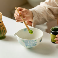 Blue Floral Butterfly Song Dynasty Style Matcha Tea Bowl Set with Whisk