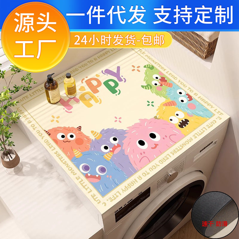 Cartoon Sootball Washing Machine Dust Cover & Diatomaceous Earth Non-Slip Mat for Refrigerator & Nightstand