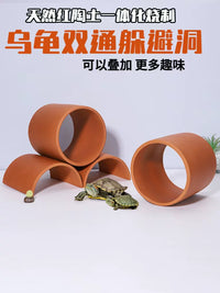 Natural Terracotta Reptile Hideout and Basking Platform for Turtles, Axolotls, and Fish Tanks