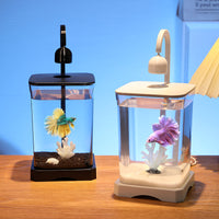 Mini Betta Fish Tank with LED Light for Desktop Office Home Living Room