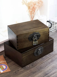 Solid Wood Vintage Storage Box with Lock