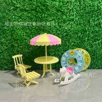 Dollhouse Miniature Beach Vacation Set with Lounger, Swim Ring, and Parasol