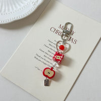 Cute Japanese Style Strawberry Bow Beaded Phone Charm Christmas Red Apple Fruit Pendant Bag Keychain