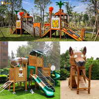 Outdoor Wooden Playground Set with Slide and Climbing Frame for Kids