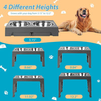 Adjustable Height Elevated Pet Feeder with Stainless Steel or Slow Feeder Bowls for Cats and Dogs
